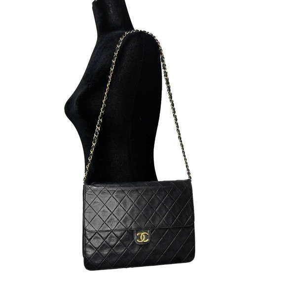 CHANEL - VTG CC Logo Old Medium Black Matelasse Quilted Shoulder Bag - Picture 8 of 12